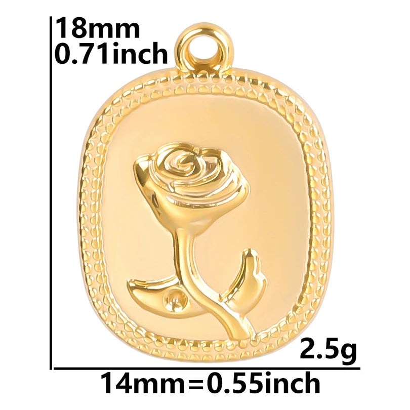 5pcs/Lot 18k Real Gold Plated Rose Lotus Bulk Charms For Jewelry Making Supplies DIY Sunflower Pendants Stainless Steel Charm