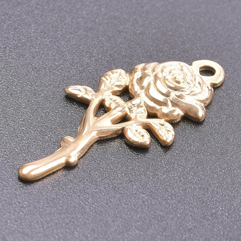 5pcs/Lot 18k Real Gold Plated Rose Lotus Bulk Charms For Jewelry Making Supplies DIY Sunflower Pendants Stainless Steel Charm