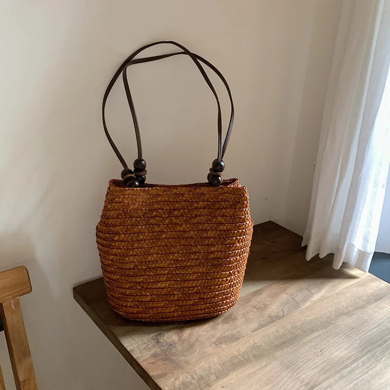 Casual Straw Woven Shoulder Bags For Women Wicker Handbags Handmade Summer Beach Bag Female Travel Large Capacity Rattan Totes
