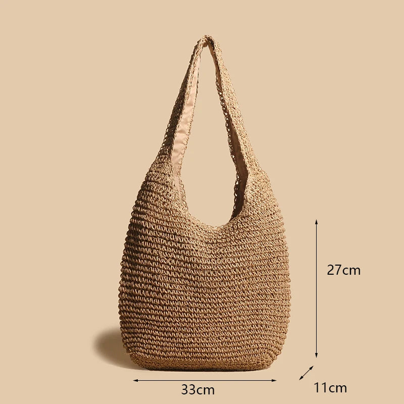 Casual Straw Woven Shoulder Bags For Women Wicker Handbags Handmade Summer Beach Bag Female Travel Large Capacity Rattan Totes