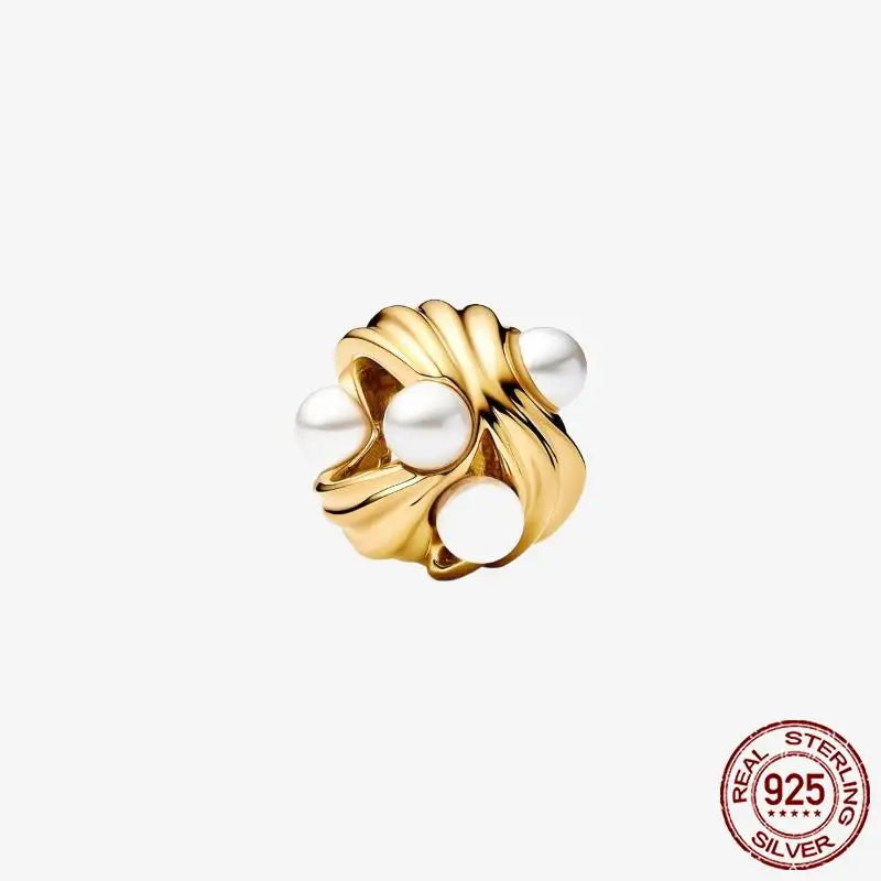 925 Sterling Silver Gold Heart Plated Dangle Charm for Original Bracelet Beads Jewelry DIY Birthday Gift for Women plata de ley