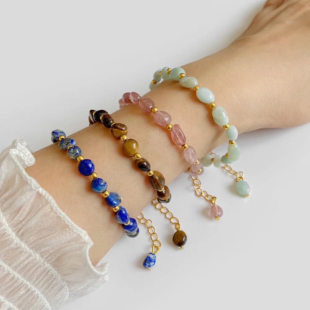 Natural Stone Lapis Lazuli Beads Bracelet Irregular Chip Stone Adjustable Bracelets Tiger Eye Agates Bangles Women Fine Jewelry