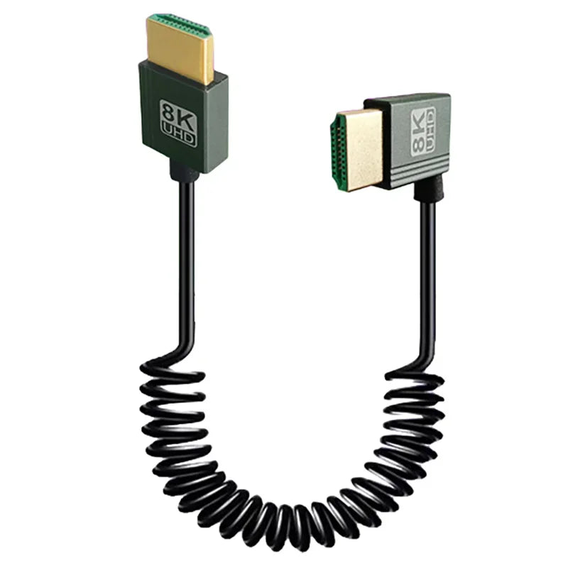 1M Portable 8K UHD Coiled Cable Mini/Micro HDMI-compatible Stretch Spring Cord for PC Laptop Tablet Camera DV Monitor HDTV