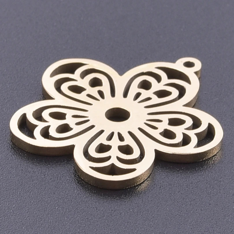 5pcs/Lot 18k Real Gold Plated Rose Lotus Bulk Charms For Jewelry Making Supplies DIY Sunflower Pendants Stainless Steel Charm