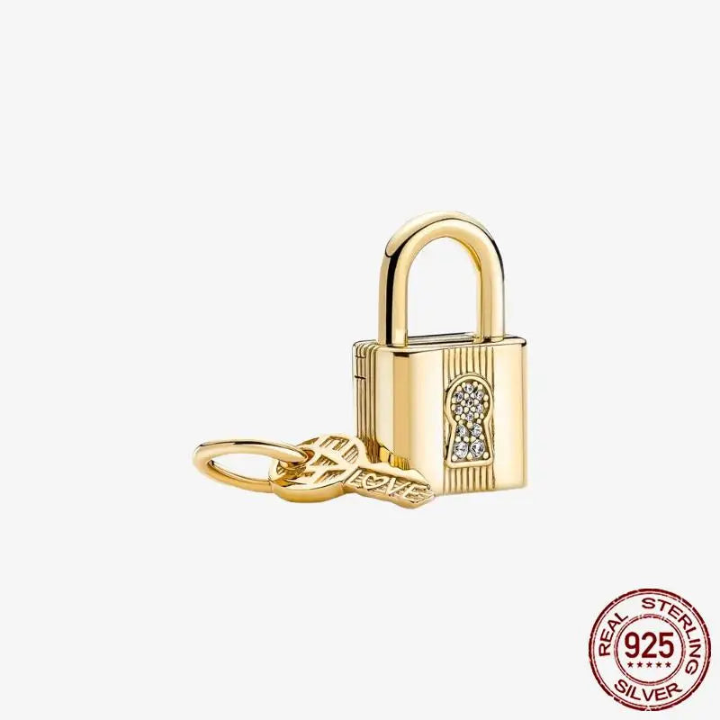 925 Sterling Silver Gold Heart Plated Dangle Charm for Original Bracelet Beads Jewelry DIY Birthday Gift for Women plata de ley