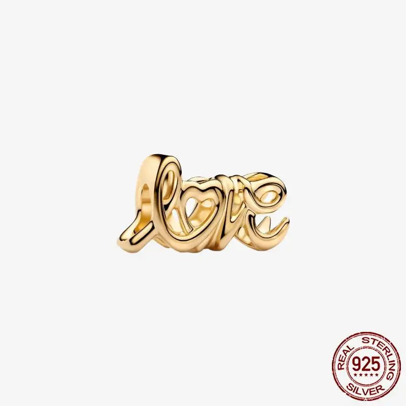 925 Sterling Silver Gold Heart Plated Dangle Charm for Original Bracelet Beads Jewelry DIY Birthday Gift for Women plata de ley