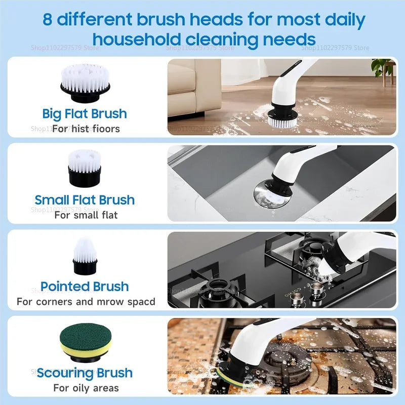 9 in 1 Electric Spin Scrubber Cordless Cleaning Brush Shower Scrubber Adjustable Extension Handle Waterproof For Tub Tile Floor