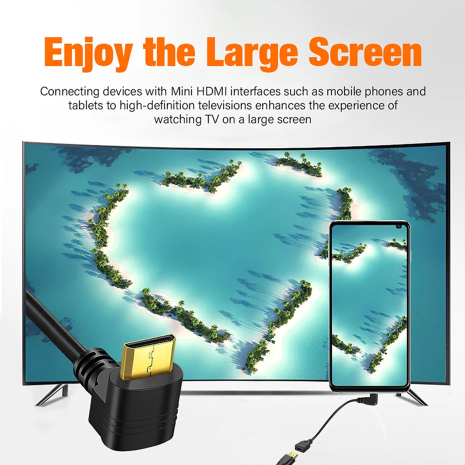 Mini HDMI To Female HDMI Extension Cable 90 Degree Elbow Adapter For TV Box/Stick Camera PS4 PS5 Xbox 4K 2K Converter Short Wire