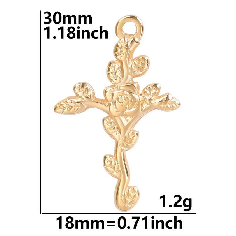 5pcs/Lot 18k Real Gold Plated Rose Lotus Bulk Charms For Jewelry Making Supplies DIY Sunflower Pendants Stainless Steel Charm