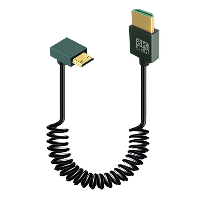 1M Portable 8K UHD Coiled Cable Mini/Micro HDMI-compatible Stretch Spring Cord for PC Laptop Tablet Camera DV Monitor HDTV