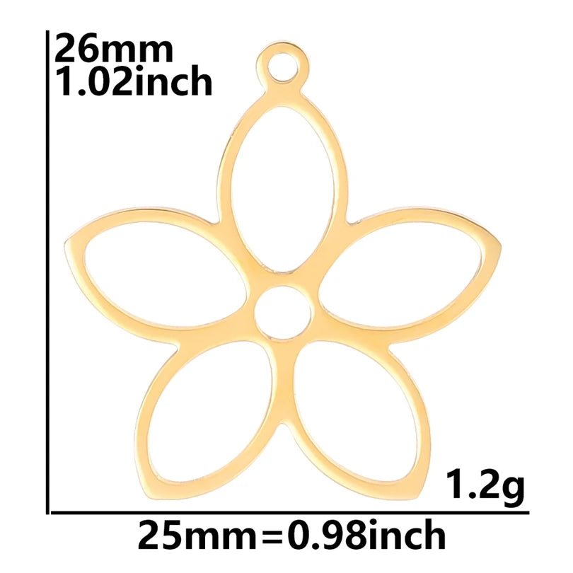 5pcs/Lot 18k Real Gold Plated Rose Lotus Bulk Charms For Jewelry Making Supplies DIY Sunflower Pendants Stainless Steel Charm