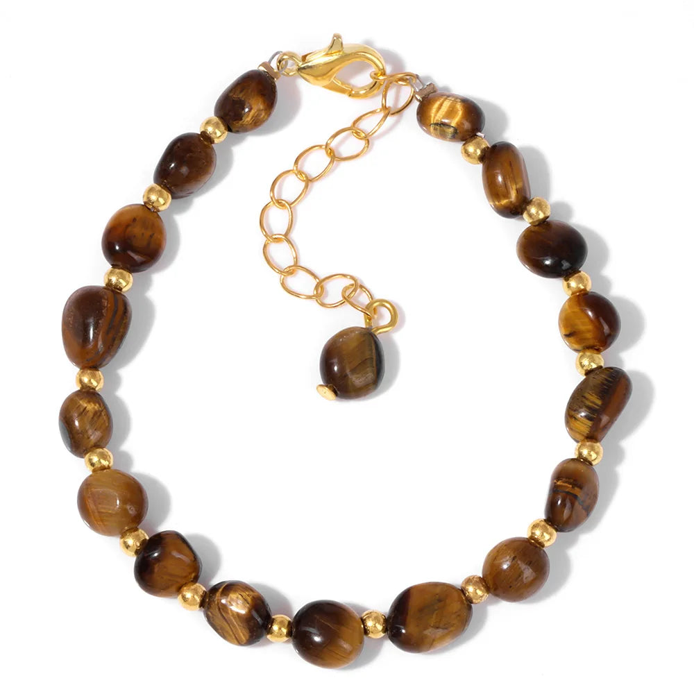 Natural Stone Lapis Lazuli Beads Bracelet Irregular Chip Stone Adjustable Bracelets Tiger Eye Agates Bangles Women Fine Jewelry