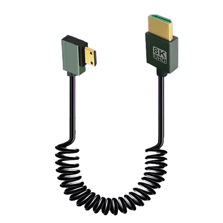 1M Portable 8K UHD Coiled Cable Mini/Micro HDMI-compatible Stretch Spring Cord for PC Laptop Tablet Camera DV Monitor HDTV