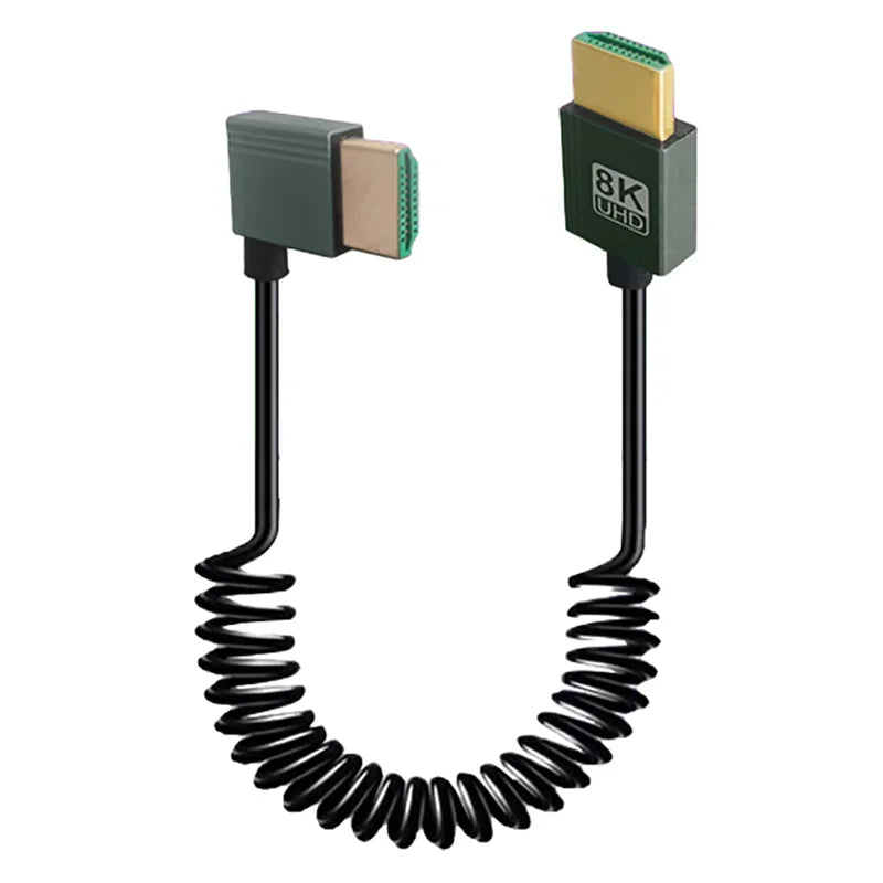 1M Portable 8K UHD Coiled Cable Mini/Micro HDMI-compatible Stretch Spring Cord for PC Laptop Tablet Camera DV Monitor HDTV