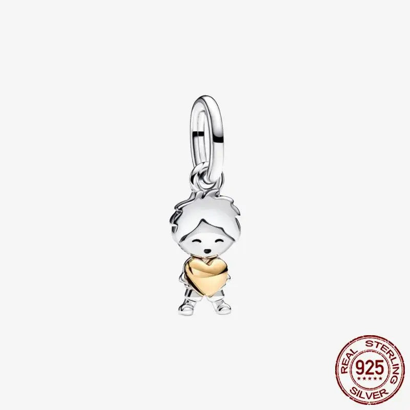 925 Sterling Silver Gold Heart Plated Dangle Charm for Original Bracelet Beads Jewelry DIY Birthday Gift for Women plata de ley