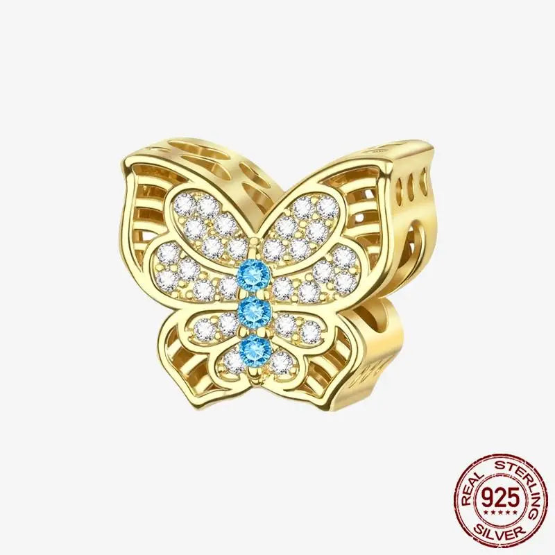 925 Sterling Silver Gold Heart Plated Dangle Charm for Original Bracelet Beads Jewelry DIY Birthday Gift for Women plata de ley