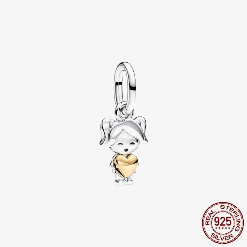 925 Sterling Silver Gold Heart Plated Dangle Charm for Original Bracelet Beads Jewelry DIY Birthday Gift for Women plata de ley
