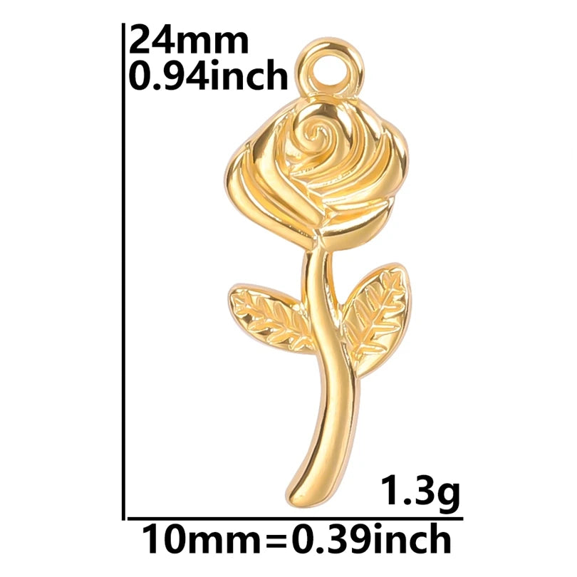 5pcs/Lot 18k Real Gold Plated Rose Lotus Bulk Charms For Jewelry Making Supplies DIY Sunflower Pendants Stainless Steel Charm