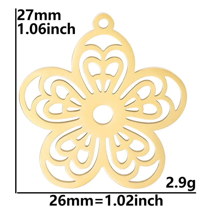 5pcs/Lot 18k Real Gold Plated Rose Lotus Bulk Charms For Jewelry Making Supplies DIY Sunflower Pendants Stainless Steel Charm